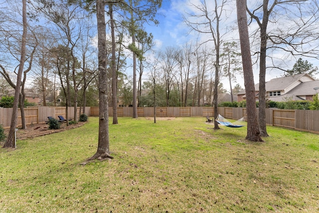 view of yard with a fenced backyard