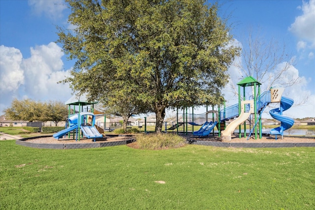 community jungle gym with a yard