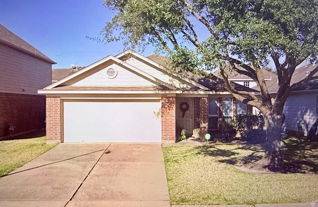 view of front of home featuring brick siding, concrete driveway, and a garage