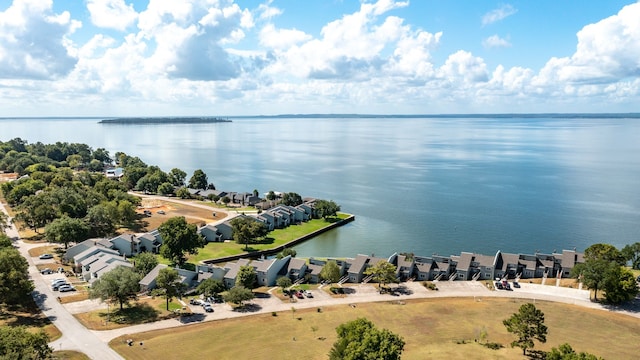 birds eye view of property featuring a residential view and a water view