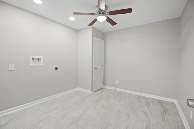 laundry room featuring recessed lighting, baseboards, hookup for an electric dryer, and hookup for a washing machine