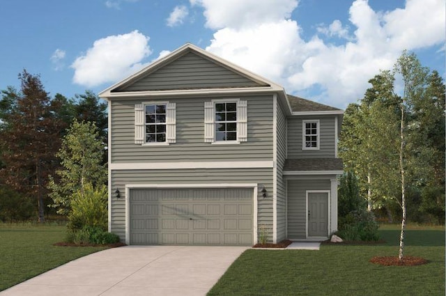 traditional-style house featuring a garage, driveway, and a front yard