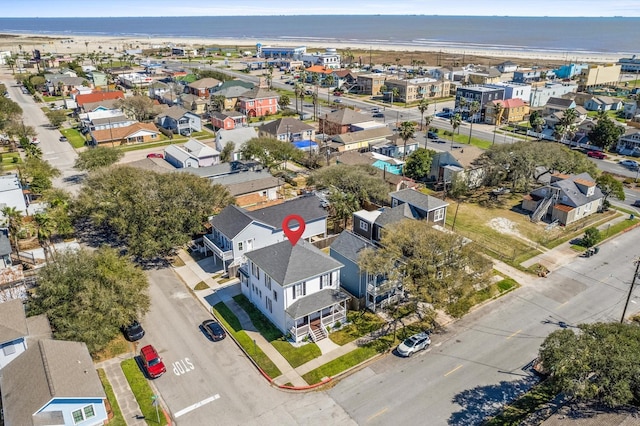 aerial view featuring a residential view and a water view