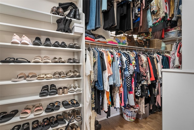 walk in closet featuring wood finished floors