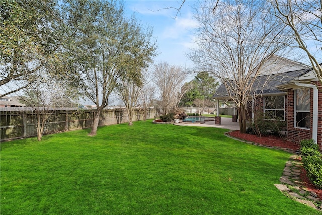 view of yard with a patio area and a fenced backyard