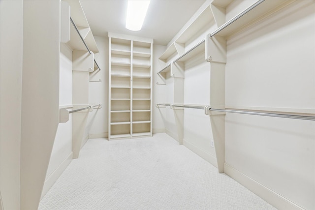 walk in closet with light carpet