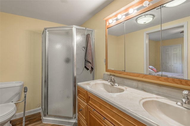 full bath featuring a shower stall, toilet, and a sink