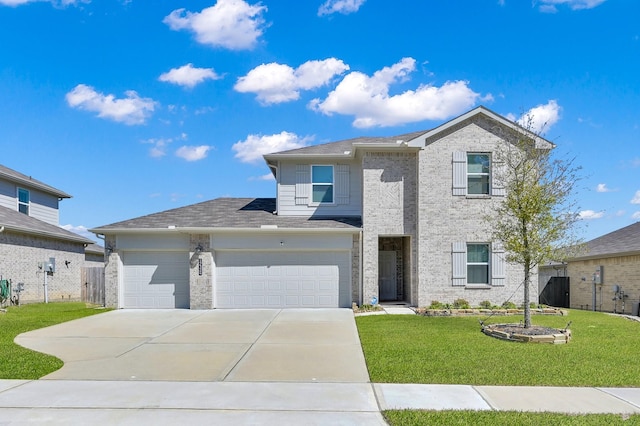 traditional-style home featuring brick siding, driveway, and a front lawn