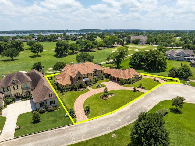 aerial view featuring a residential view and a water view