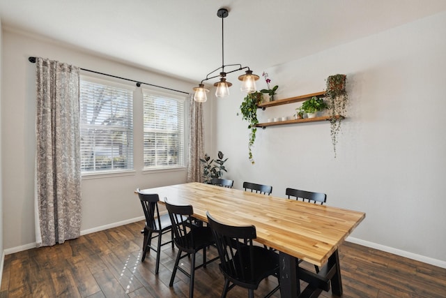 dining room with baseboards and dark wood-style flooring