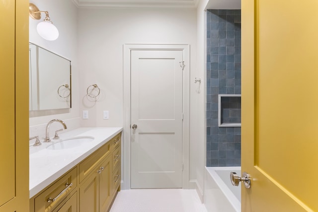 full bathroom with shower / washtub combination and vanity