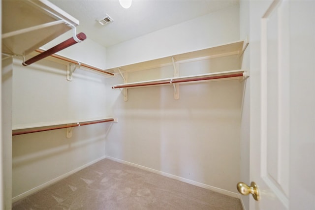 walk in closet with visible vents and carpet floors