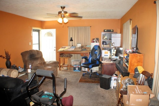 office with ceiling fan and carpet floors