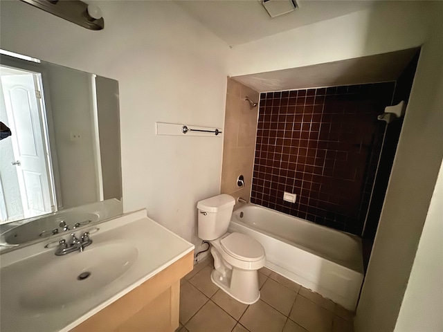 full bath featuring vanity, visible vents, bathtub / shower combination, tile patterned floors, and toilet