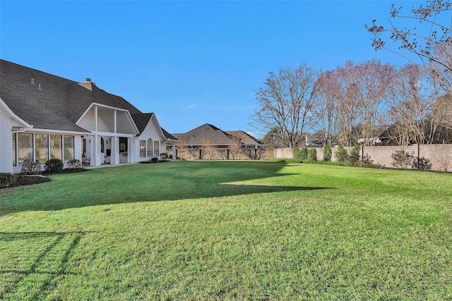 view of yard with a fenced backyard