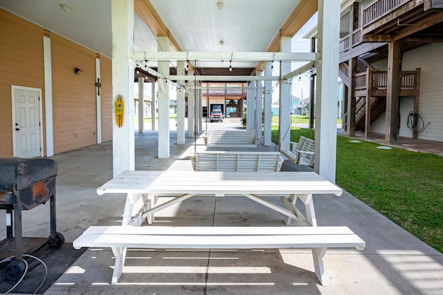 view of patio / terrace with stairway