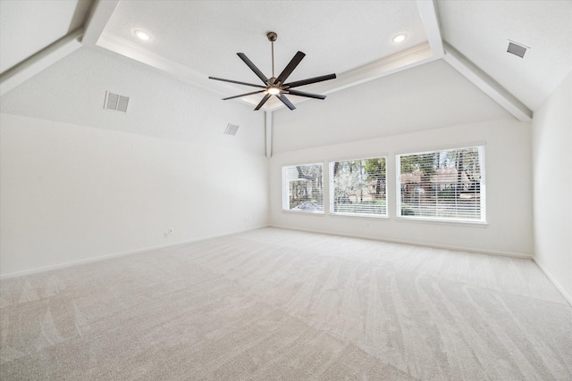 unfurnished room with recessed lighting, visible vents, and light carpet