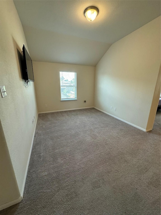 interior space with baseboards, carpet, and lofted ceiling