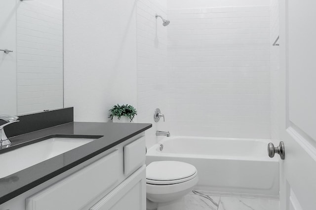 9647 Wright Dr, Manvel, TX 77578 - bathroom featuring vanity, shower / tub combination, and marble look tile flooring