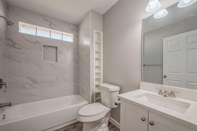 full bath with vanity, toilet, and bathing tub / shower combination