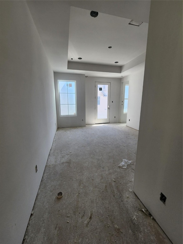 empty room with a tray ceiling and a healthy amount of sunlight