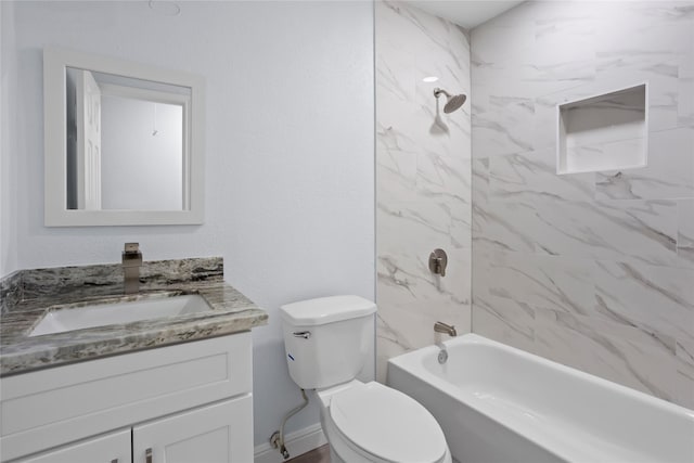 bathroom with vanity,  shower combination, and toilet