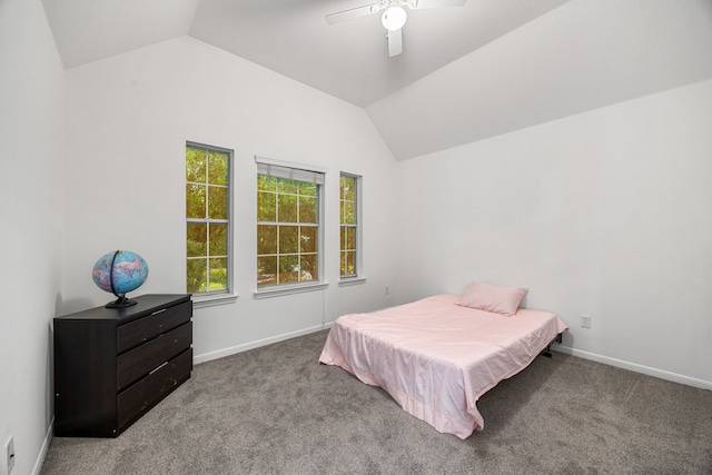 17614 Wind Mist Ln, Cypress, TX 77433 - bedroom with vaulted ceiling, carpet flooring, ceiling fan, and baseboards