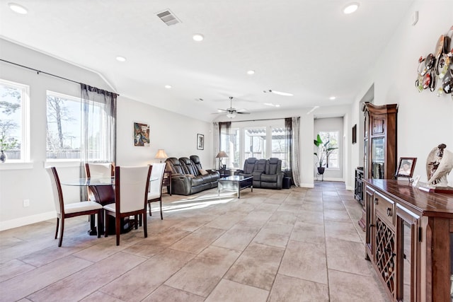 dining area with recessed lighting, visible vents, baseboards, and light tile patterned floors