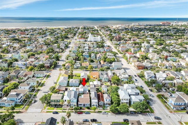 aerial view featuring a water view and a residential view