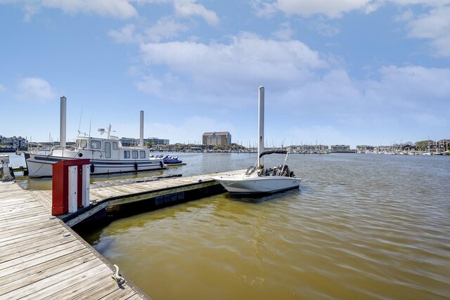 view of dock with a water view