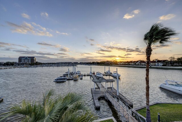 view of dock with a water view