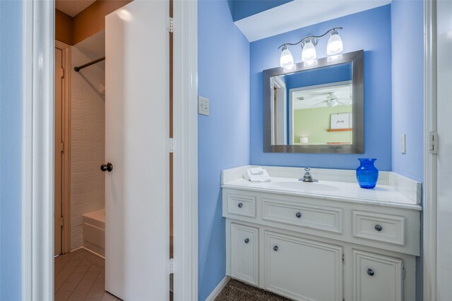 full bathroom with vanity and bathing tub / shower combination