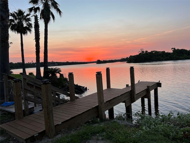 view of dock with a water view