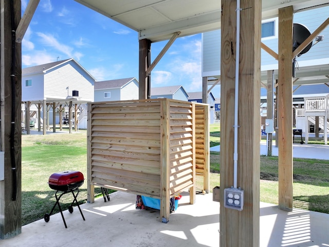 view of patio featuring a grill