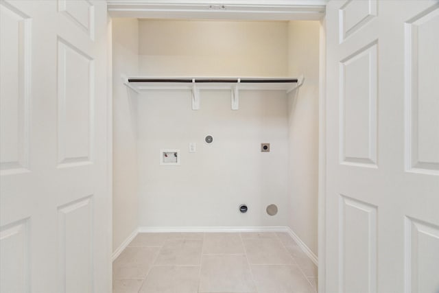 washroom with light tile patterned floors, laundry area, hookup for a washing machine, hookup for a gas dryer, and electric dryer hookup