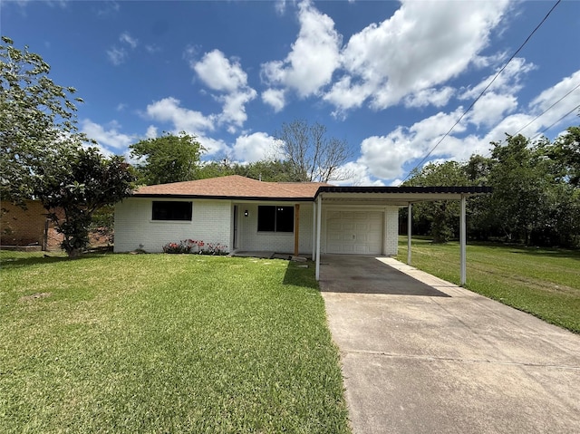 318 S Fulton St, Texas City, TX 77591 - ranch-style house with an attached garage, driveway, a front lawn, and brick siding