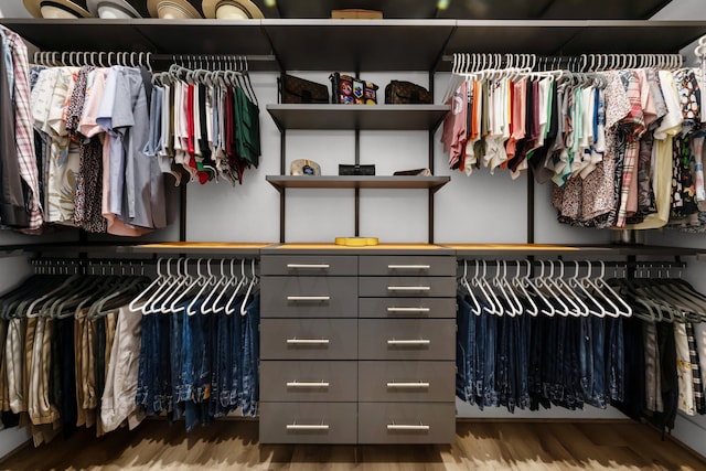 walk in closet featuring wood finished floors