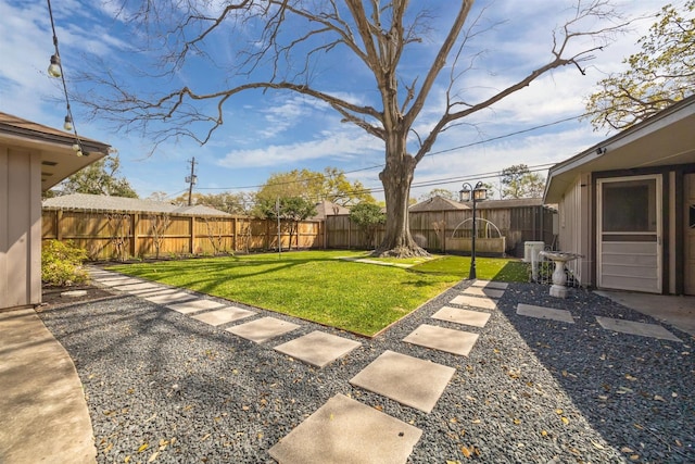 view of yard with a patio area and a fenced backyard