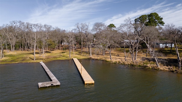 view of dock with a water view