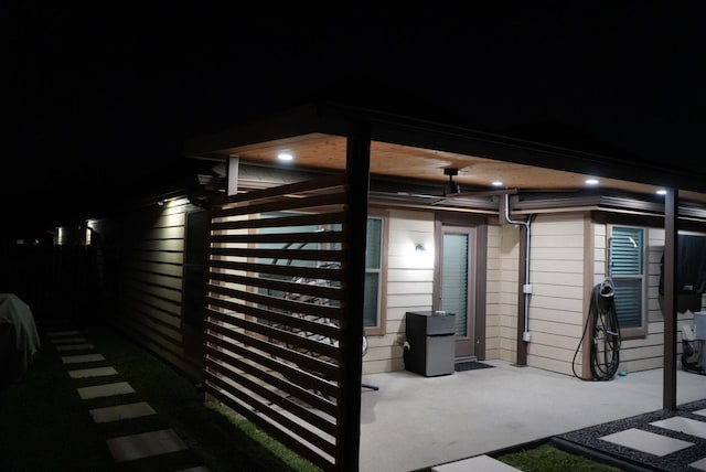 view of patio at night