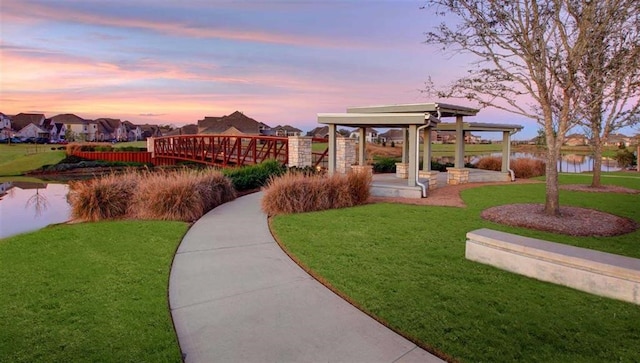 5522 Orangery, Manvel, TX 77578 - view of home's community with a yard, a gazebo, a water view, and a residential view