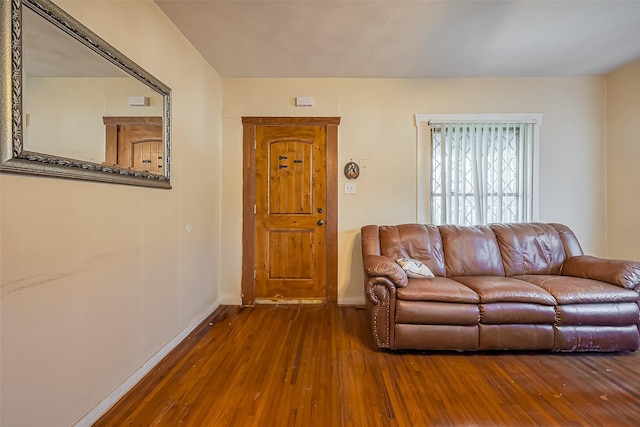 living room with baseboards and wood-type flooring