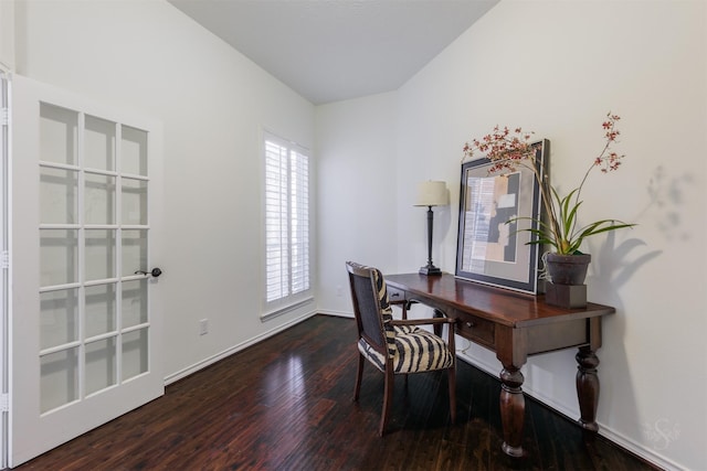 office featuring wood finished floors and baseboards