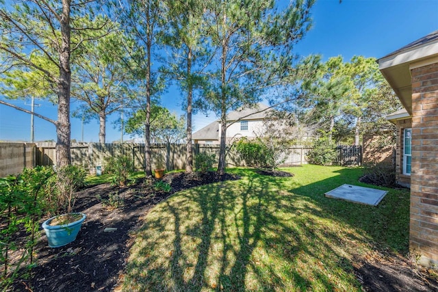 view of yard with a fenced backyard