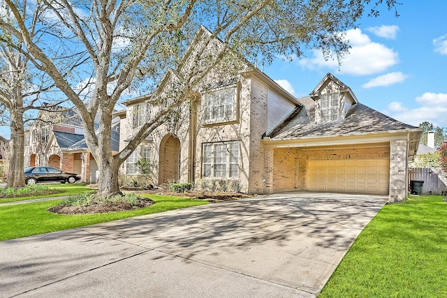 view of front of property featuring a garage, a front yard, and driveway