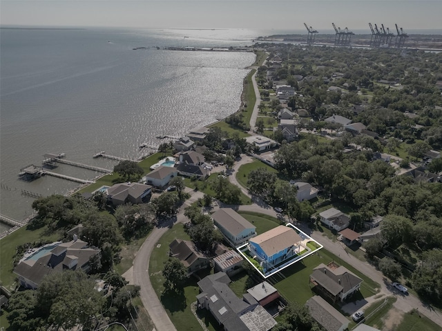 aerial view with a residential view and a water view