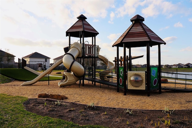 community jungle gym with fence