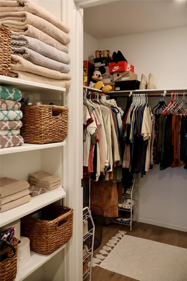 spacious closet with wood finished floors