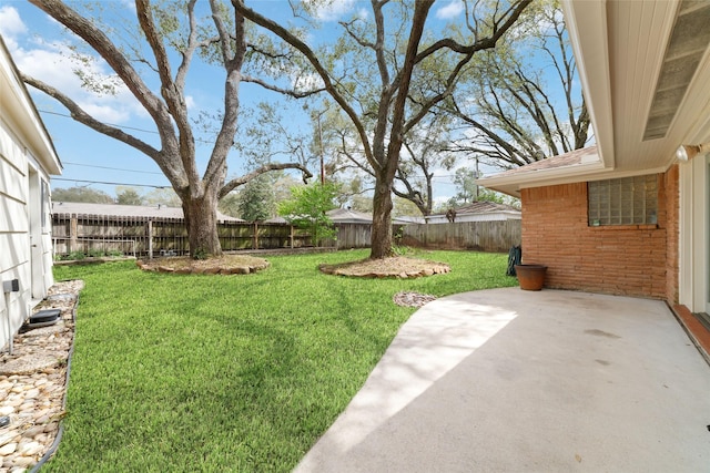 view of yard featuring a fenced backyard and a patio