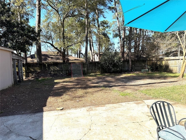 view of yard with a patio area and a fenced backyard